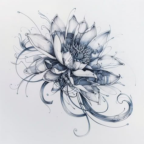 Water Lily Tattoo Sketch Kit Water Lily Tattoos For Women, Lotus Lily Pad Tattoo, Lily Tattoo Sketch, Rose And Water Lily Tattoo, Water Lilies Tattoo, Water Lily Tattoo Design, Water Lily Tattoo, Abstract Flower Tattoos, Sketch Kit