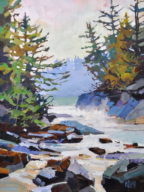 'Incoming Tide' 16" x 12" Acrylic on Canvas by Randy Hayashi Randy Hayashi, Mike Svob, Canadian Art, Mountain Paintings, Canadian Artists, Tree Art, Watercolor Landscape, Acrylic Art, Art Techniques