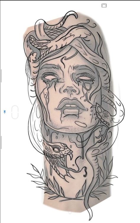 Medusa Shin Tattoo, Mens Medusa Tattoo, Greek Mythology Tattoos For Women, Shin Tattoo Ideas, Madussa Tattoo Design, Upper Leg Tattoos, Bird Tattoos Arm, Atlas Tattoo, Medusa Tattoo Design