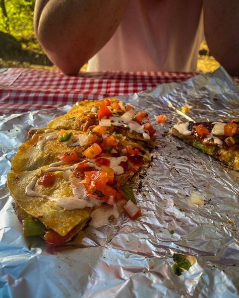 Camp quesadillas are the perfect gooey mix of cheese, produce and chicken. They are filling and ... Camping Quesadillas, Camp Snacks, Cedar Plank Salmon, Camping Dinners, Fast Lunch, Campfire Food, Diced Chicken, Light Dinner, Camping Food