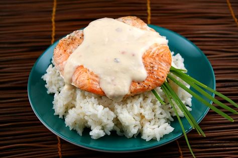 Baked Salmon with Creamy Coconut-ginger Sauce.  For Dad and Ben, the rest of us will have red meat! Seafood Dinner Party, Coconut Ginger, Coconut Sauce, Ginger Sauce, Recipe Girl, Dinner Party Menu, Favorite Recipes Dinner, Seafood Dinner, Baked Salmon