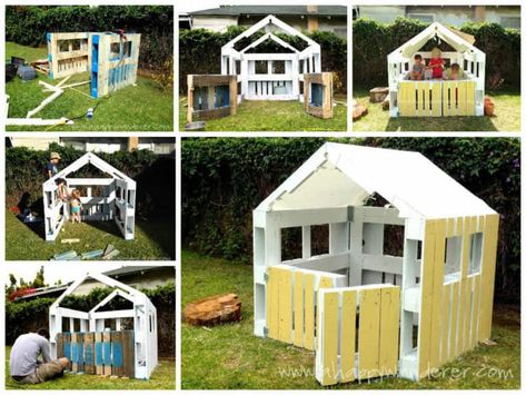 Pallet Kids, Pallet Playhouse, Outdoor Pallet Projects, Build A Playhouse, Pallet Outdoor, Recycled Pallets, Pallet Crafts, Kids Playhouse, Old Pallets