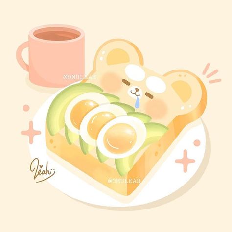 Instagram 上的 Leah✨：「 . . . (Save and reshare are very appreciated✨) Omo toast x Avocado x Egg 🍞���🥑🍳 #omotoast Good morning! What do you want to eat for your… 」 Avo Toast, Chibi Food, Kawaii Dessert, Boyfriend Love, Egg Toast, Pastel Kawaii, Cute Food Drawings, Cute Food Art, Food Wallpaper