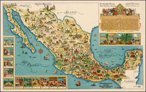 Pictorial Map of Mexico,1950 Map Of Mexico, Mexico History, Mexico Design, Pictorial Maps, State Signs, Diego Rivera, Wall Maps, Mexican Culture, Historical Characters