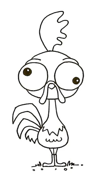 Easy Cartoon Coloring Pages, Easy Cartoon Character Drawings, Fun Cartoons To Draw, Simple Disney Character Drawings, Pixar Drawings Easy, Easy Disney Coloring Pages, Cute Easy Drawing Ideas Cartoon Characters, Moana Chicken Drawing, Cartoon Character Outline