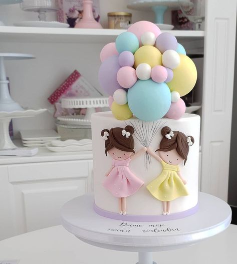 Vanilica Cake Shop on Instagram: “Happy birthday 💞💞 . . . . . #birthday #birthdaycake #balloons #balooncake #girlcake #girlbirthday #torta #tortezasveprilike…” Birthday Cake Wine, Twin Things, Fairy Birthday Cake, Twin Birthday Cakes, Twins Cake, Baby First Birthday Cake, Unique Birthday Cakes, Cake Topper Tutorial, Creative Birthday Cakes