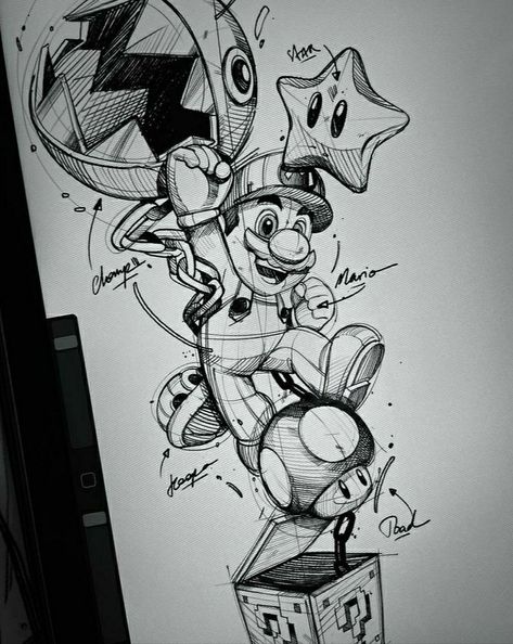 Super Mario Tattoo, Skateboard Painting, Shen Long Tattoo, Mario Tattoo, Pokemon Painting, Comic Tattoo, Elements Tattoo, Geek Tattoo, Skulls Drawing