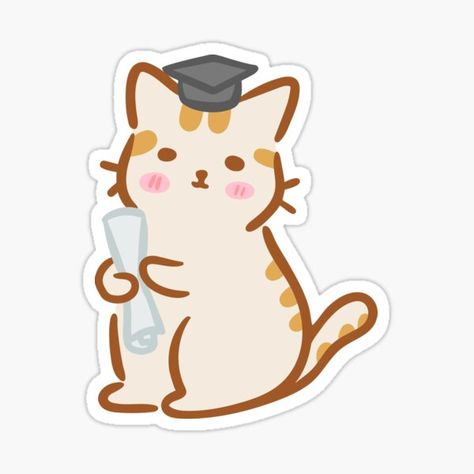 Cute Computer Stickers, Graduation Cap Drawing, Cat Graduation, Cute Orange Cat, Cute Cat Stickers, Sticker Drawing, Weird Stickers, Graduation Stickers, Preppy Stickers