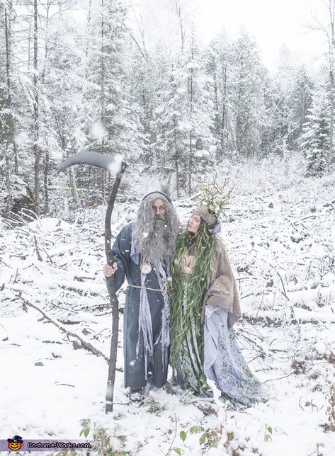 Father Time Costume, Mother Nature And Father Time, Time Costume, Costumes For Couples, Backyard Trees, Homemade Costume, Couples Costume, Costume Works, Father Time