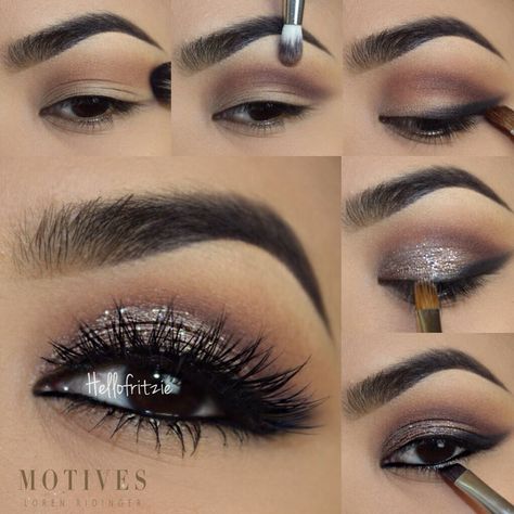 A little shimmer goes a long way with this eye shadow look by HelloFritzie. –… Eye Shadow Black, Holiday Beauty, Makeup Tricks, Black Makeup, Dress Makeup, Eyeshadow Tutorial, Makeup Goals, Makeup Tutorials, Makati