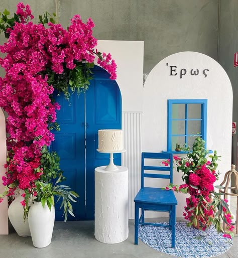 Santorini Party, Mamma Mia Wedding, Greece Party, Mediterranean Party, Blue Architecture, Positano Wedding, Event Signs, Mama Mia, Mia 3