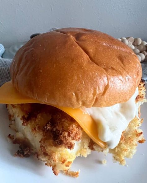 Air Fryer Filet O Fish (Mcdonald's Copycat) - Recipe Diaries Fish Sandwich Air Fryer, Filet O Fish Sandwich, Air Fryer Filet, Baked Apple Cheesecake, Filet O Fish, Mcdonalds Copycat Recipes, Fish Sandwich Recipes, Fish Filet, Air Fried Fish