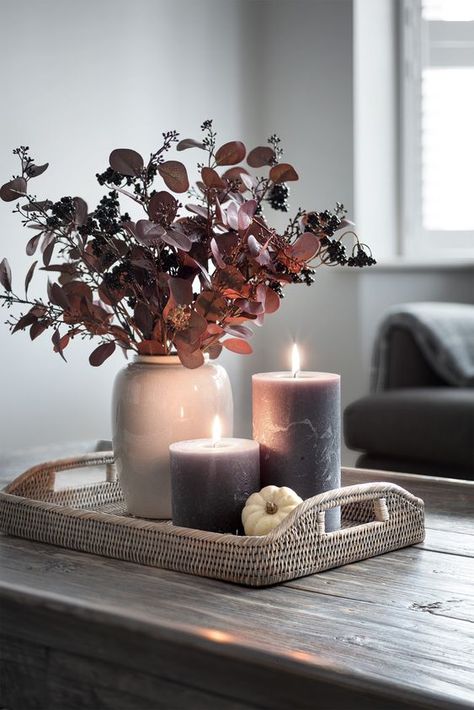 Floating Shelves Seasonal Decor, Autumn Styling Interior, Autumnal Table Decor, Candle Interior Design, Autumn Living Room Aesthetic, Autumn Aesthetic Flowers, Autumn Aesthetic Living Room, Autumn Interior Decor, Candle Arrangements Living Room