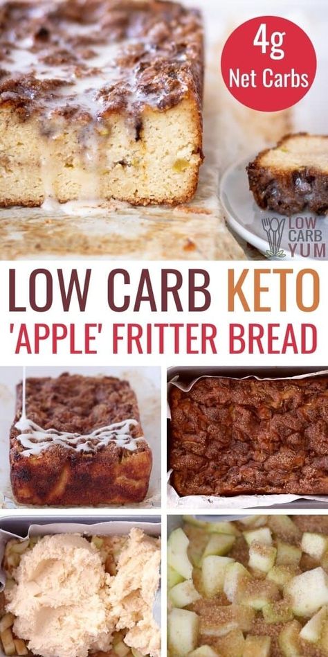 Keto Sweet Bread, Dolce Poche Calorie, Apple Fritter Bread, Pain Sans Gluten, Apple Fritter, Low Carb Dessert, Keto Cake, Low Carb Sweets, Apple Fritters