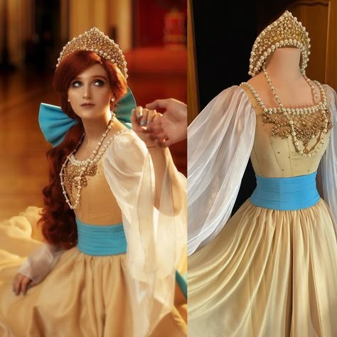 Anastasia Dress Cosplay, Princess Anastasia Cosplay, Anastasia Dress Real Life, Diy Anastasia Costume, Anastasia Halloween Costume, Princess Anastasia Dress, Anastasia Yellow Dress, Anastasia Outfit, Princess Costume Ideas