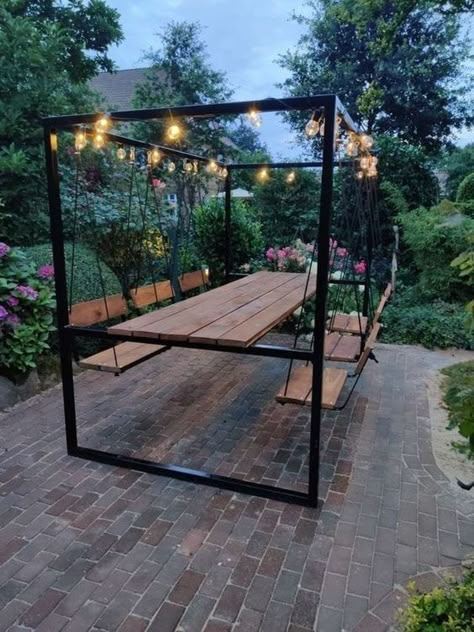 Welding Bench Ideas, Metal Welding, Outdoor Swing, Backyard Diy Projects, Cafe Tables, Outdoor Decor Backyard, Backyard Projects, Backyard Patio Designs, Garden Table