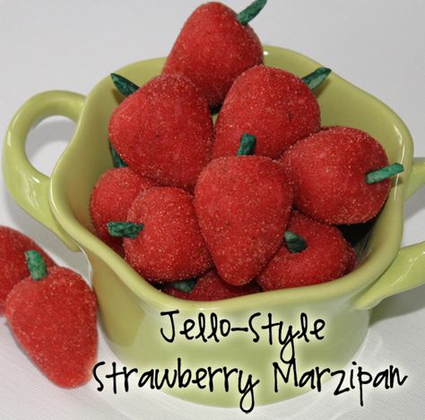 "Silly Bee's Chickadees: Jello-Style Strawberry Marzipan" -- Not marzipan, but interesting...wondering if substituting almonds for the pecans would make it taste more like marzipan....? [This recipe was used for these, too: http://pinterest.com/pin/175218241724654675/] Marzipan Candy, Marzipan Fruit, Marzipan Recipe, Coconut Candy, Strawberry Candy, Cookie Table, Strawberry Jello, Christmas Food Gifts, Christmas Candy Recipes