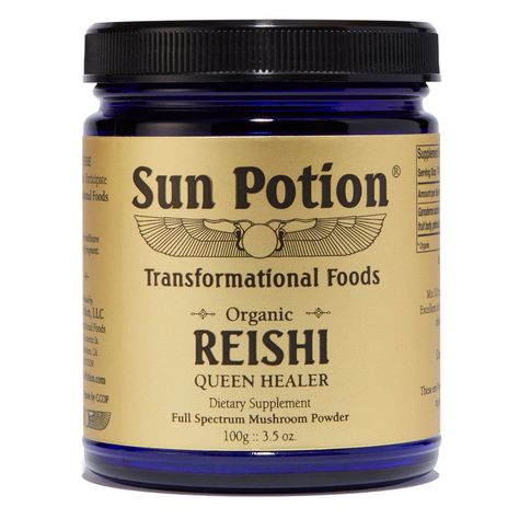 sun potion reishi Sun Potion, Longevity Recipes, Organic Juice, Mushroom Powder, Morning Drinks, Reishi Mushroom, Healthy Groceries, Cookie Dough Cafe, Baking Ingredients