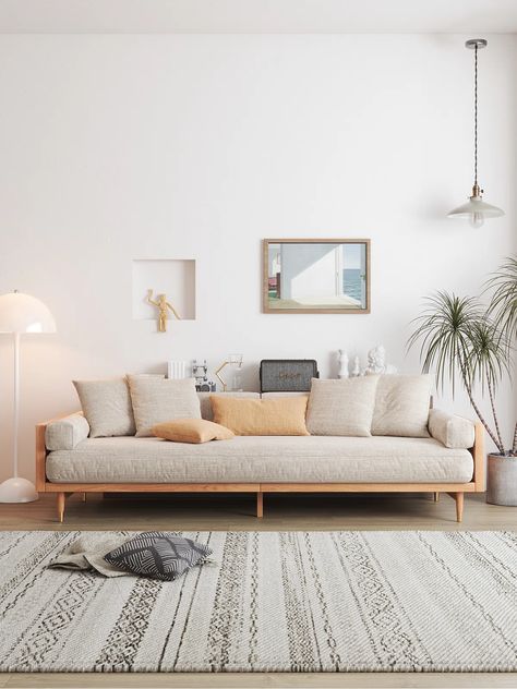 Corrigan Studio® Sofa | Wayfair Modern Comfortable Sofa, Japandi Room, Japanese Minimalist Bedroom, Japanese Style Living Room, Sofa Linen, Latest Sofa Designs, Single Seat Sofa, Simple Fabric, Apartment Goals