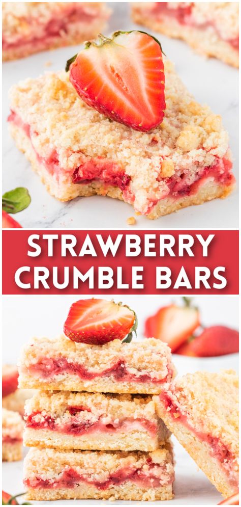 Strawberry Crumble Bars are the perfect way to use sweet summer strawberries. Rich, buttery crust with a strawberry filling and a crunchy topping. This is a tried and true recipe that you will make over and over again. Strawberry Crumb Bars, Strawberry Crumble Bars, Vegan Crumble, Strawberry Crumble, Fresh Strawberry Recipes, Crumb Bars, Diy Easy Recipes, Crumble Cake, Crumble Bars