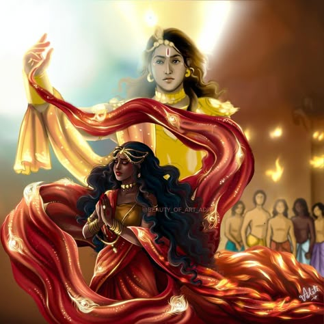 Krishna Draupadi Raksha Bandhan Drawing, Draupadi Cheer Haran Painting, Dropadi Paintings, Draupadi Vastraharan Painting, Draupadi And Krishna, Draupadi Painting, Draupadi Art, Mahabharat Paintings, Radha Krishna Illustration