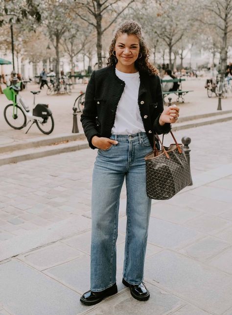 Looking for some chic outfit inspiration? Get inspired by my Paris outfits! lady jacket outfit with oxfords Black Lady Jacket Outfit, Classy Dressing, Jacket Outfit Ideas, Classy Fall Outfits, White Jacket Women, Lady Jacket, White Lady, Black Lady, Paris Outfits