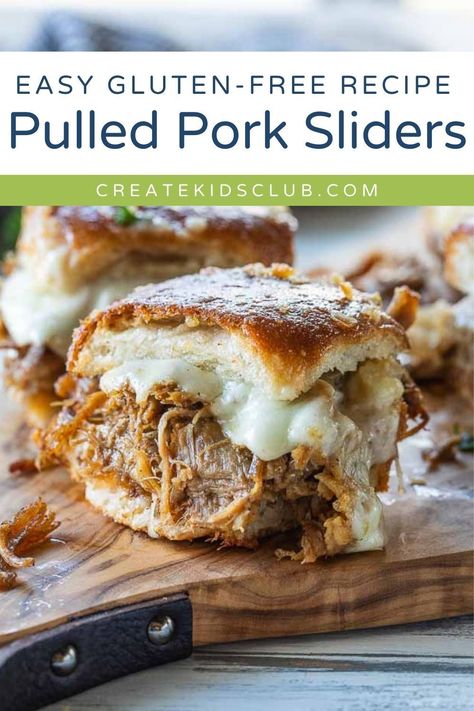 This easy, gluten-free pork slider recipe makes for a tasty weeknight meal paired with a side dish or served as an appetizer for your next game day celebration. We share serving size suggestions below if making for a larger crowd! Gluten Free Sliders, Pulled Pork Rub Recipe, Easy Pulled Pork Crock Pot, Pork Sliders Recipes, Gluten Free Chicken Enchiladas, Leftover Pulled Pork, Slider Recipe, Gluten Free Recipes Side Dishes, Best Pork Recipe