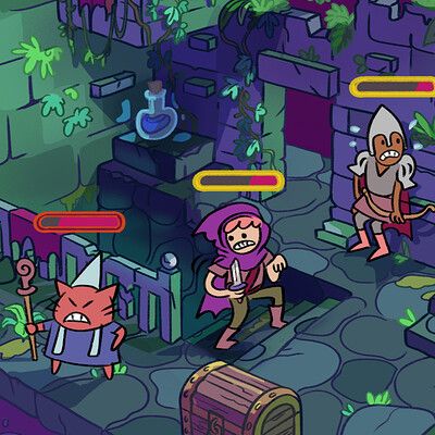 2d Game Concept Art, Video Game Art Styles, Dungeon Illustration, Isometric Dungeon, Fantasy Punk, Dungeons And Dragons Board, Medieval Games, 2d Cartoon, Adventure Rpg