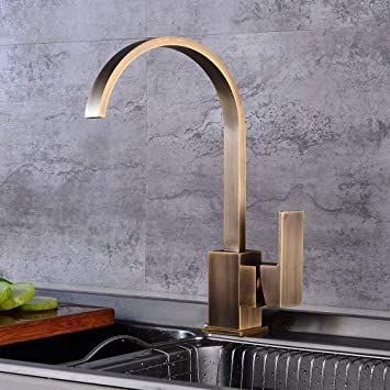 Gougeltd Kitchen Faucets Cold And Hot Antique Brass Kitchen Sink Faucet Single Handle Deck Mounted