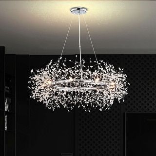 Liria 9-Light Chrome Clear Beads Firework Chandelier - Bed Bath & Beyond - 35429385 Staircase Styling, Firework Chandelier, Starburst Light Fixture, Beaded Light Fixture, Driftwood Chandelier, Stairs Wall, Luxury Lighting Design, Rome Apartment, Statement Chandelier