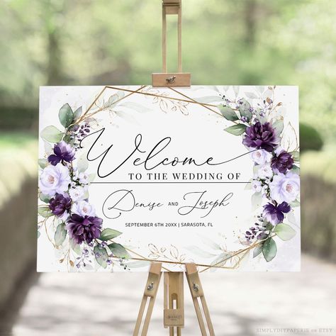 Green Entrance, Lavender Wedding Theme, Large Wedding Signs, Purple And Green Wedding, Plum Wedding, Sage Wedding, Large Wedding, Signs Wedding, Lilac Wedding