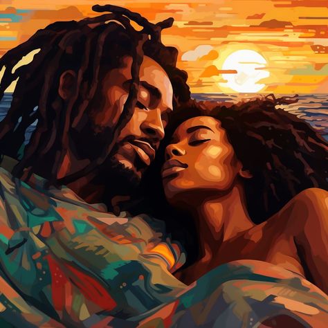 Black Couple Artwork, Rasta Couple, Black Love Paintings, Rastafari Art, Art Black Love, Black Love Artwork, Black Power Art, Africa Art Design, Soulful Art