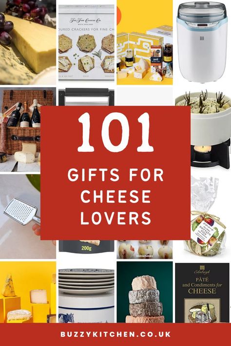 Having a hard time buying gifts for someone? If they’re a cheese enthusiast, this list of gifts for cheese lovers will point you in the right direction >>> Buzzy Kitchen - Your Kitchen BFF Cheese Gift Ideas, Gifts For Cheese Lovers, Kitchen Gift Ideas, Cheese Gift Baskets, Cheesy Gifts, Cheese Lover Gifts, Christmas Cheese, Cheese Gifts, Kitchen Christmas Gifts