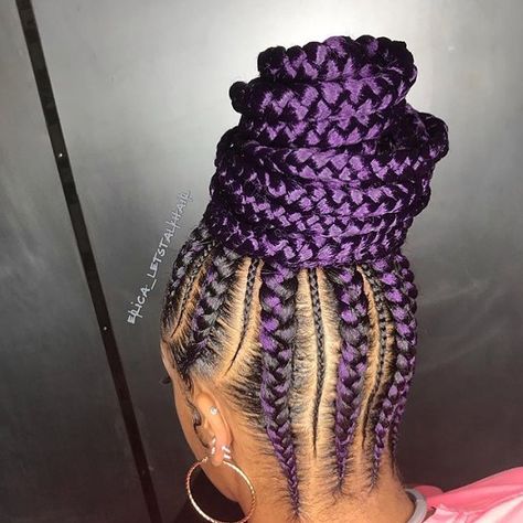 1,998 Likes, 13 Comments - Nigerian Hairstyles (@nigerianhairstyles) on Instagram: “Love the colour * * * * * for more beautiful hairstyles, follow @nigerianhairstyles…” Feedin Ponytail, Ghana Braids Cornrows, Big Cornrow Braids, Ghana Braid Styles, Black Hairstyle, Braids Ponytail, Braids Cornrows, Big Braids, Ghana Braids