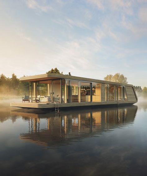 River Float, Design Blogs, Floating House, Minimalist Interior Design, Houseboat, Roof Deck, Pontoon Boat, Roof Terrace, Minimalist Interior