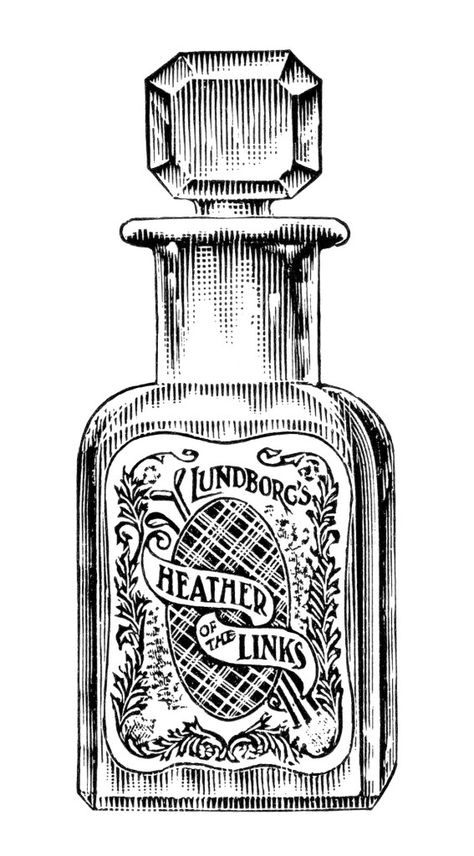 Vintage Perfume Magazine Ad and Clip Art ~ Free Graphics - Old Design Shop Blog Vintage Bottle Illustration, Black Bottle Design, Scrapbook Printouts, Perfume Magazine, Belladonna Flower, Black And White Clip Art, Bottle Logo, Old Perfume Bottles, Bottle Tattoo