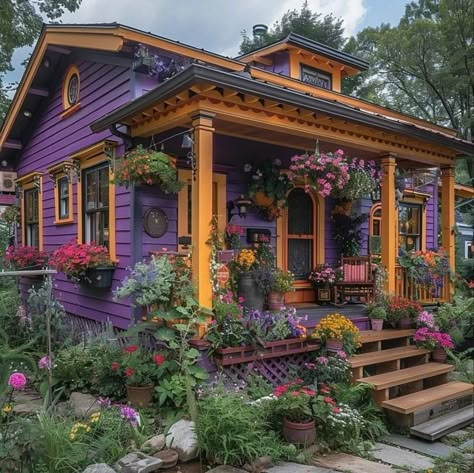 Maximalist House, Purple Cottage, Purple Royalty, Dream House Aesthetic, Fairytale House, Painted Cottage, Casas The Sims 4, Curated Home, House Outdoor