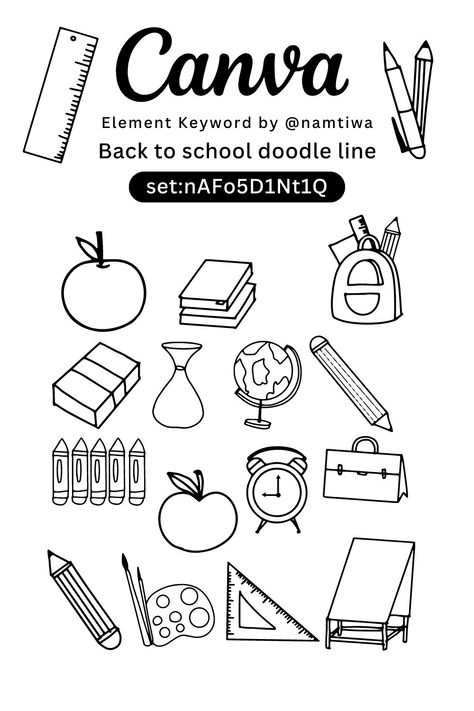 Please click on the image to be taken to this template and you can use my element. How to use elements | 1. Search set:nAFo5D1Nt1Q | 2. Artist's name @nam tiwa | brand:BADC0gz3B1c | Thank you support me. #backtoschool #doodleline #stationery #handdrawn Back To School Canva Elements, Canva Teacher, Canva Learning, School Doodle, Canva Tips, Canva Element Keyword, Instagram Collage, Canva Element, Canva Elements