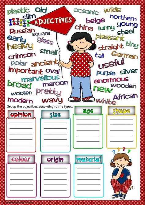 Parts of speech - types of adjectives - Ficha interactiva Part Of Speech Worksheet, Kagen Strategies, Esl Exercises, Types Of Adjectives, Speech Worksheets, Reading Genres, Teach Writing, Word Skills, Adjective Worksheet