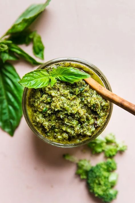 Roasted Broccoli Pesto | The Modern Proper Nut Free Pesto, Pesto Sauce Recipe, Baked Chicken Meatballs, Roasted Broccolini, Broccoli Pesto, Modern Proper, The Modern Proper, How To Make Broccoli, Steamed Broccoli