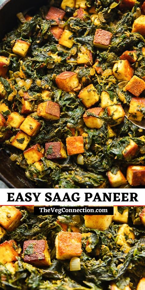 Tender spinach and squeaky paneer cooked with gentle spices make saag paneer a legend! So delicious and perfectly vegetarian. Saag Paneer Recipe, Indian Sides, Saag Recipe, Creative Dinner Ideas, Curry In A Hurry, Vegetable Meals, Saag Paneer, Creative Dinner, Meals Vegan