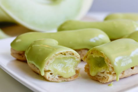 Dairy Free Honeydew Melon Eclairs Honeydew Melon Recipes Desserts, Honey Dew Melon Recipes, Honeydew Dessert, Honeydew Recipes, Honeydew Melon Recipes, Melon Bun, Melon Recipes, Choux Buns, Parfait Desserts