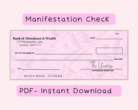 Manifestation Checks, Abundance Check, Manifestation Money, Account Balance, Vision Board Party, Interesting Facts About Yourself, Money Vision Board, Blank Check, Wealth Manifestation