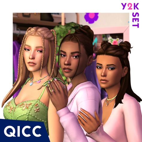 Y2K Set Y2k Photoshoot, Cc Packs, Y2k Hair, Sims 5, Sims 4 Cc Folder, Hair Set, The Sims 2, All Hairstyles, Sims 4 Cc Packs