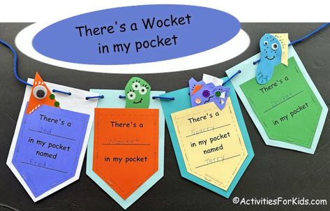 There's a Wocket in my Pocket Activity - Activities For Kids Pocket Full Of Preschool, Theres A Wocket In My Pocket Activities, Katy No Pocket Activities, There's A Wocket In My Pocket, There’s A Wocket In My Pocket Activities, Prek Pocket Chart Activities, Pocket Chart Games Kindergarten, Dr Seuss Preschool, Pocket Craft