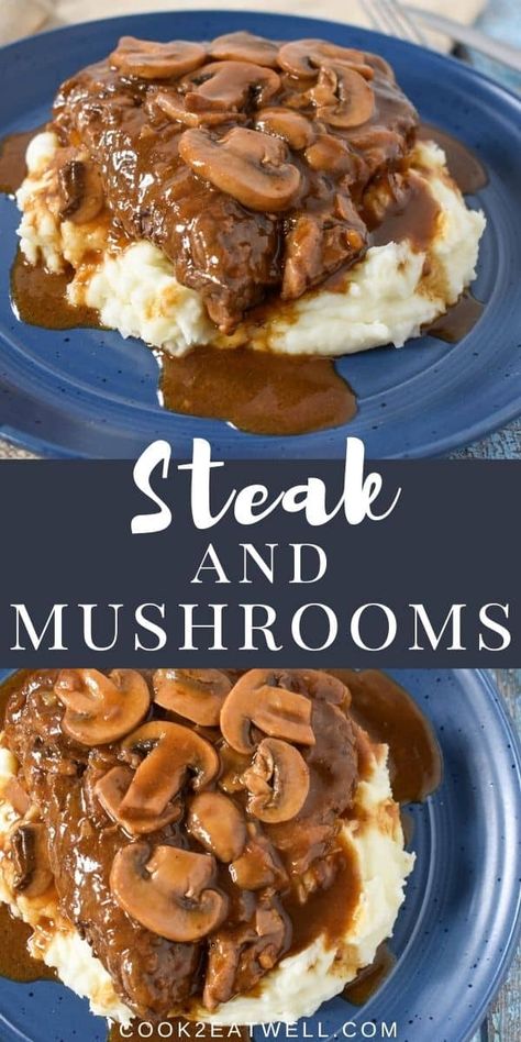 Steak Mushrooms, Sizzle Steak Recipes, Sirloin Steak Recipes, Round Steak Recipes, Mushrooms And Onions, Swiss Steak, Steak And Mushrooms, Sirloin Steaks, Steak Dinner