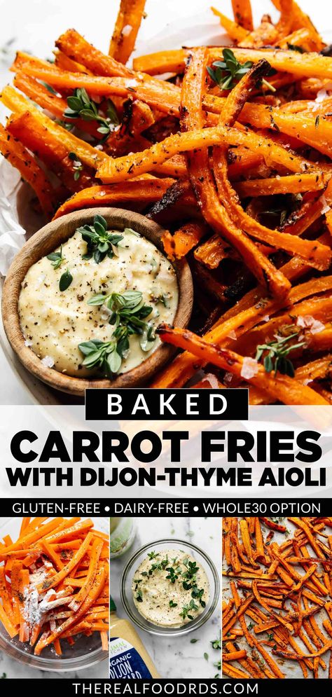 Carrot Fries Baked, Easy Burgers, Carrot Fries, Veggie Fries, Baked Carrots, Dried Thyme, Cooked Carrots, Carrot Recipes, Fries In The Oven