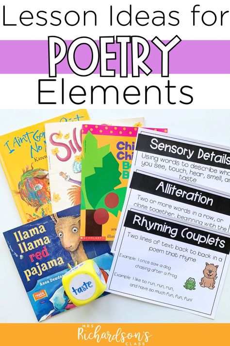 Unleash creativity in your classroom with these fun and creative activities to teach poetry elements in elementary! From rhyming couplets to sensory poetry, engage your students with interactive and hands-on poetry elements activities. Find fun poetry activities or kindergarten and poetry games, too! Explore the blog post for poetry teaching ideas that make teaching poetry to kids enjoyable for first grade, kindergarten, and second grade. Poetry First Grade, Poetry Journal Ideas, Fun Poetry Activities, Elementary Poetry, Poetry Elements, Rhyming Couplet, Poem Activities, Rhyming Games, Rhyming Poems