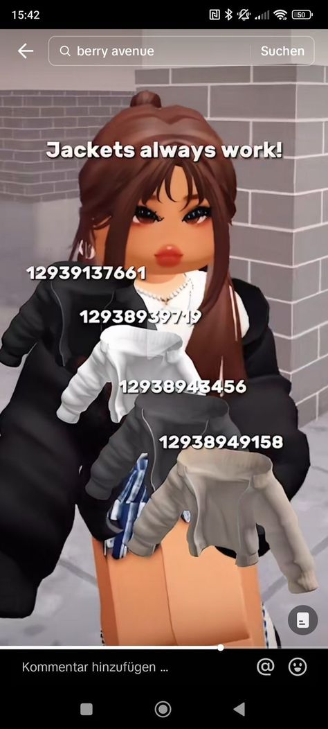 Bloxburg Cold Outfit Codes, Realistic Mom Outfit Codes Berry Ave, Roblox Outfits Codes Y2k, Roblox Outfits Codes, Black Jacket Outfit, Brookhaven Codes, Bloxburg Outfits, Brown Hair Roblox, Blocksburg Outfit Codes￼