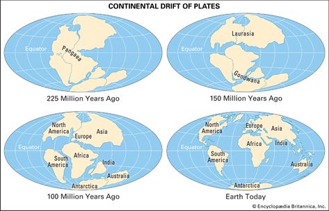 Pangea (ancient supercontinent) - Videos and Images | Britannica Continental Drift Theory, Alfred Wegener, Plate Tectonic Theory, Convection Currents, Geologic Time Scale, Daily Fun Facts, Continental Drift, Continents And Oceans, 7 Continents